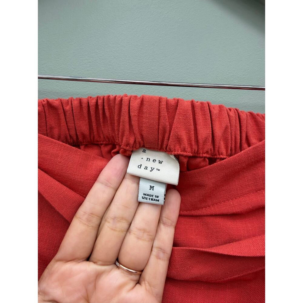 A New Day Wrap Mini Skirt M Deep Coral Tie Waist Cotton Blend Coastal - Picture 3 of 5
